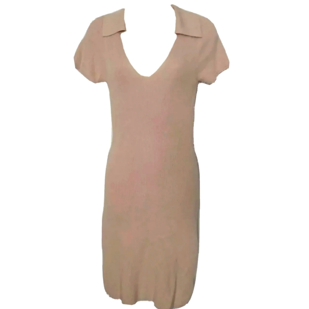 FRESHMAN 1996 Knit Sweater Dress Tan Short Sleeve Size Medium New